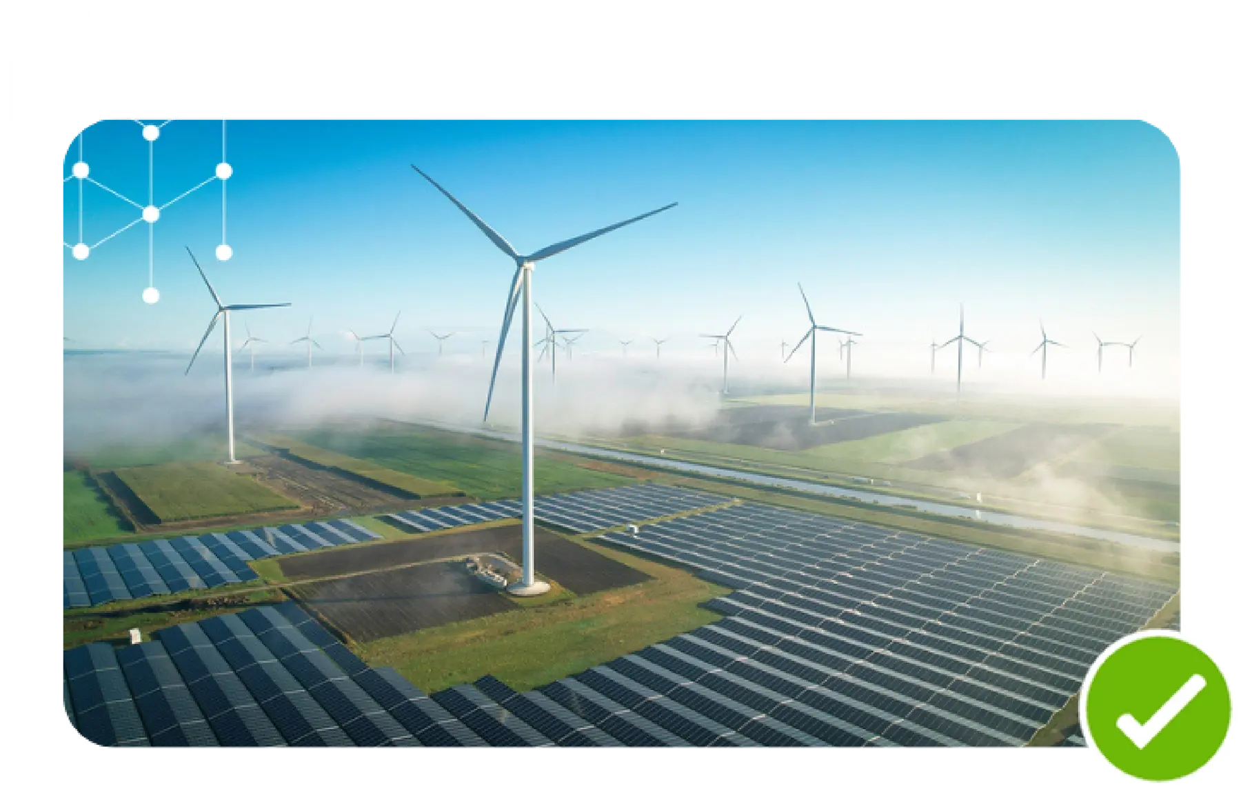 An image of wind turbines and solar panels.